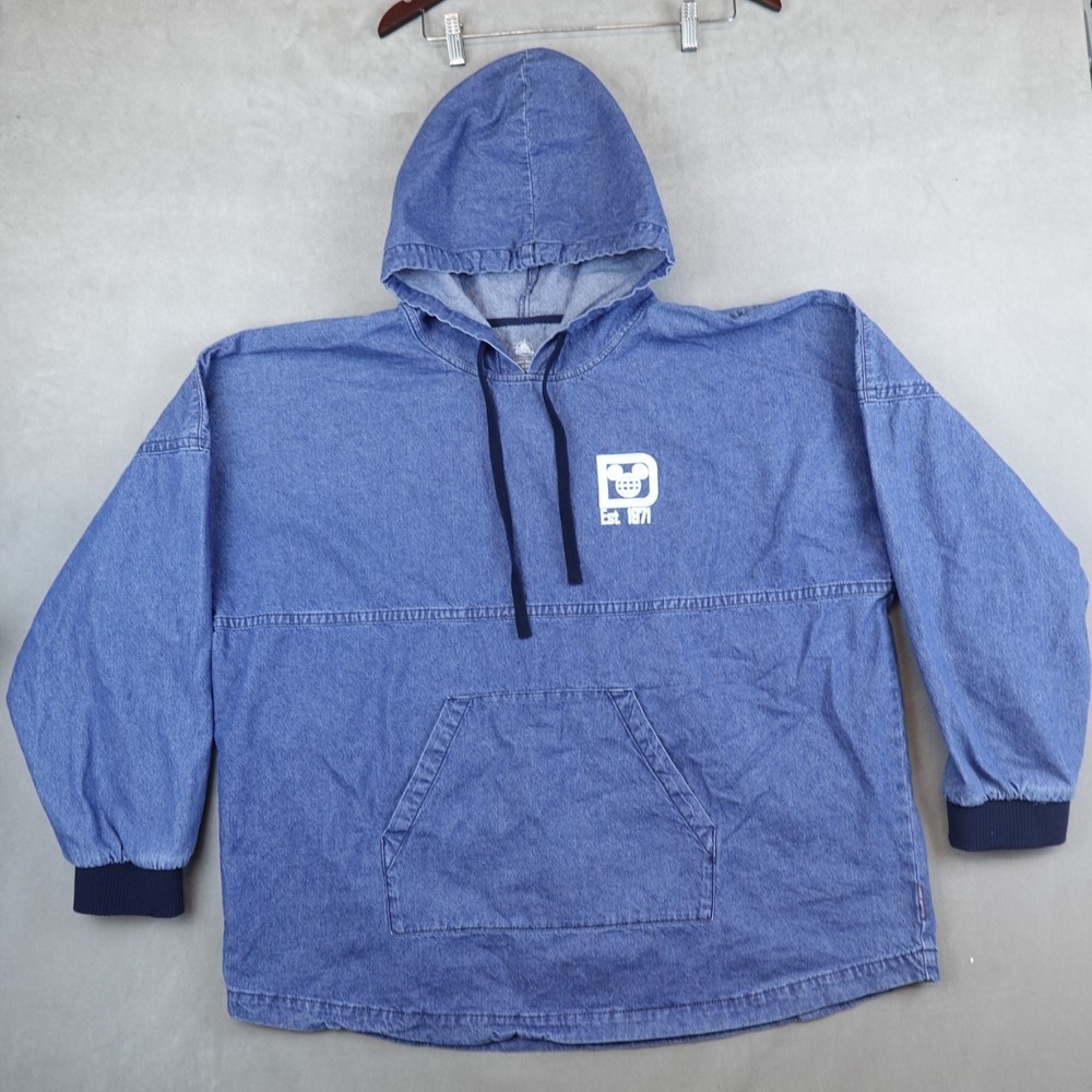 Walt Disney World Spirit Jersey Blue Denim Hooded Pullover Adult Sz XXL Chambray